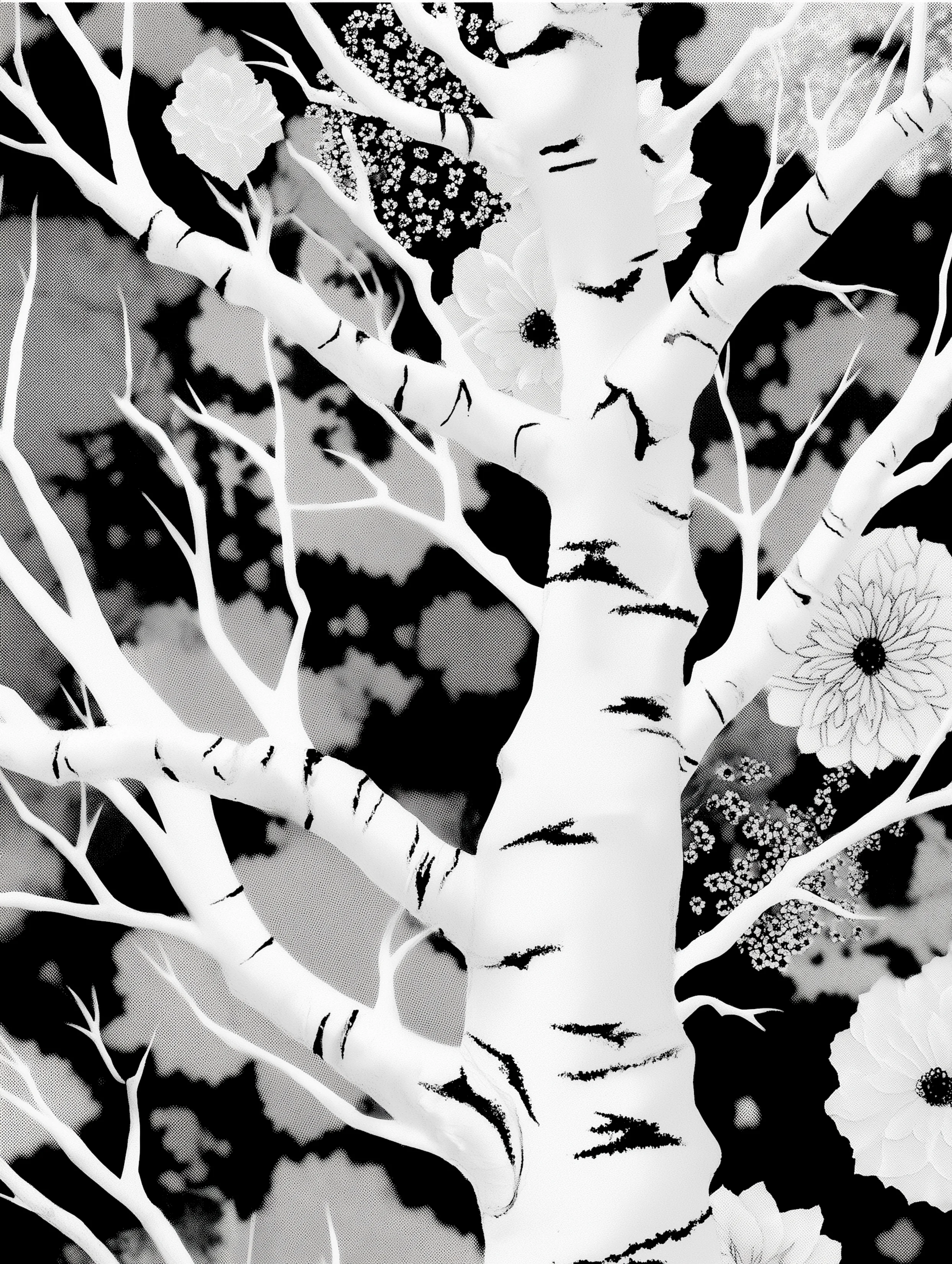 Free printable dead tree coloring page for adults featuring lines on a white dead tree